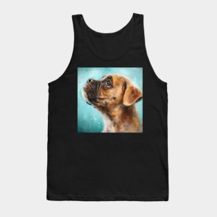 Painting of a Brown and White Boxer Dog on Green Background Tank Top